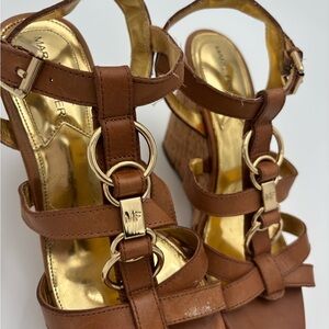 Marc Fisher Brown Leather Wedge Sandals